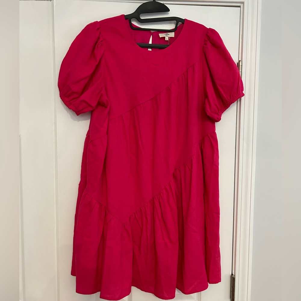 Hot Pink Puff Sleeve Mini Dress - Size Large